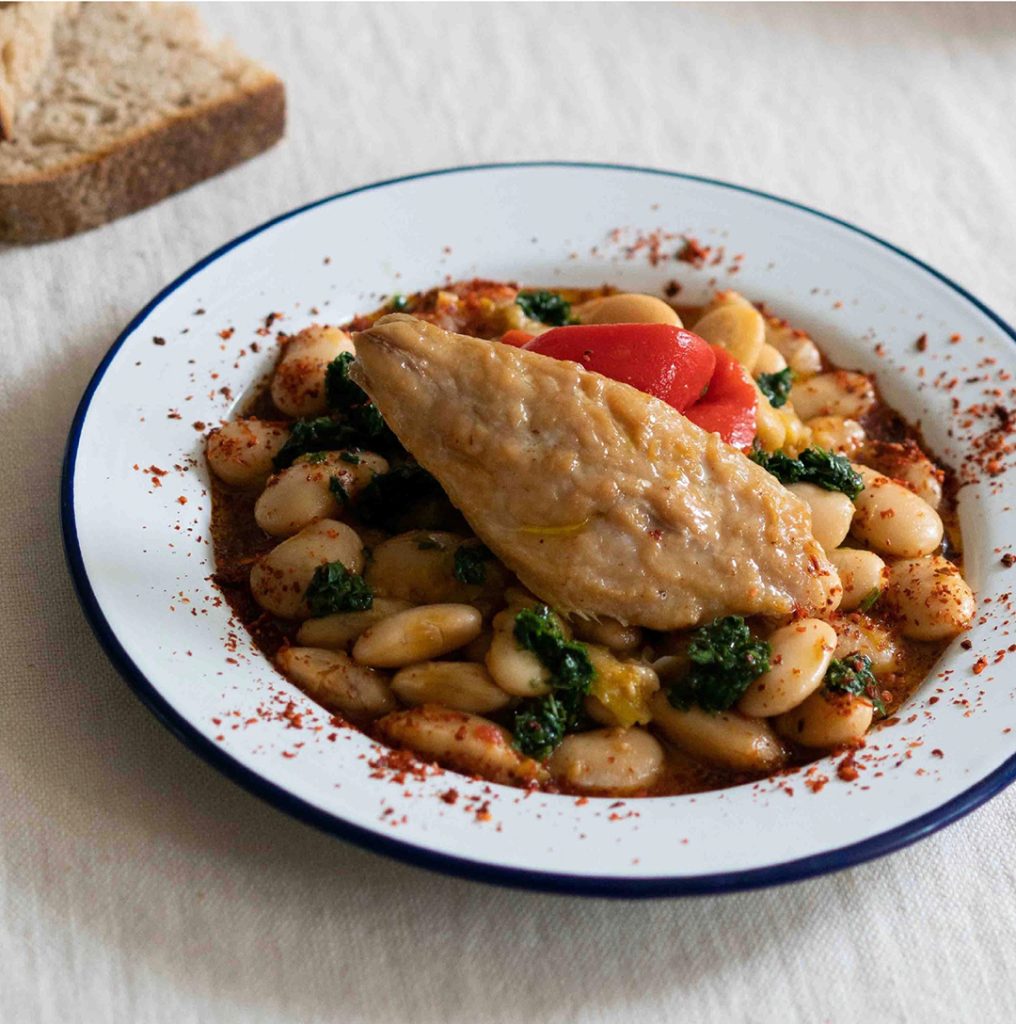Giant beans with tomatoes and Smoked Mackerel & Pumpkin & chestnut soup